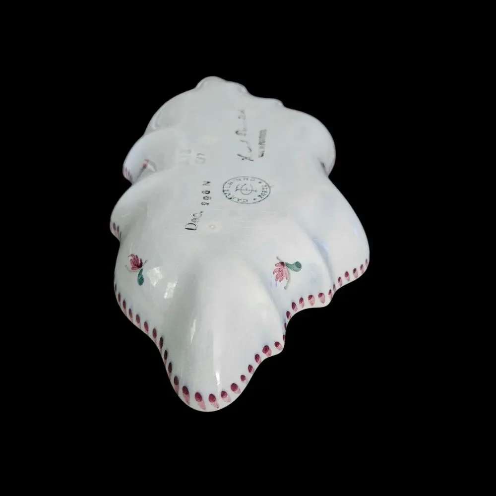 Vintage Candal Porto Portugal Hand Painted Floral Scalloped Pottery Dish